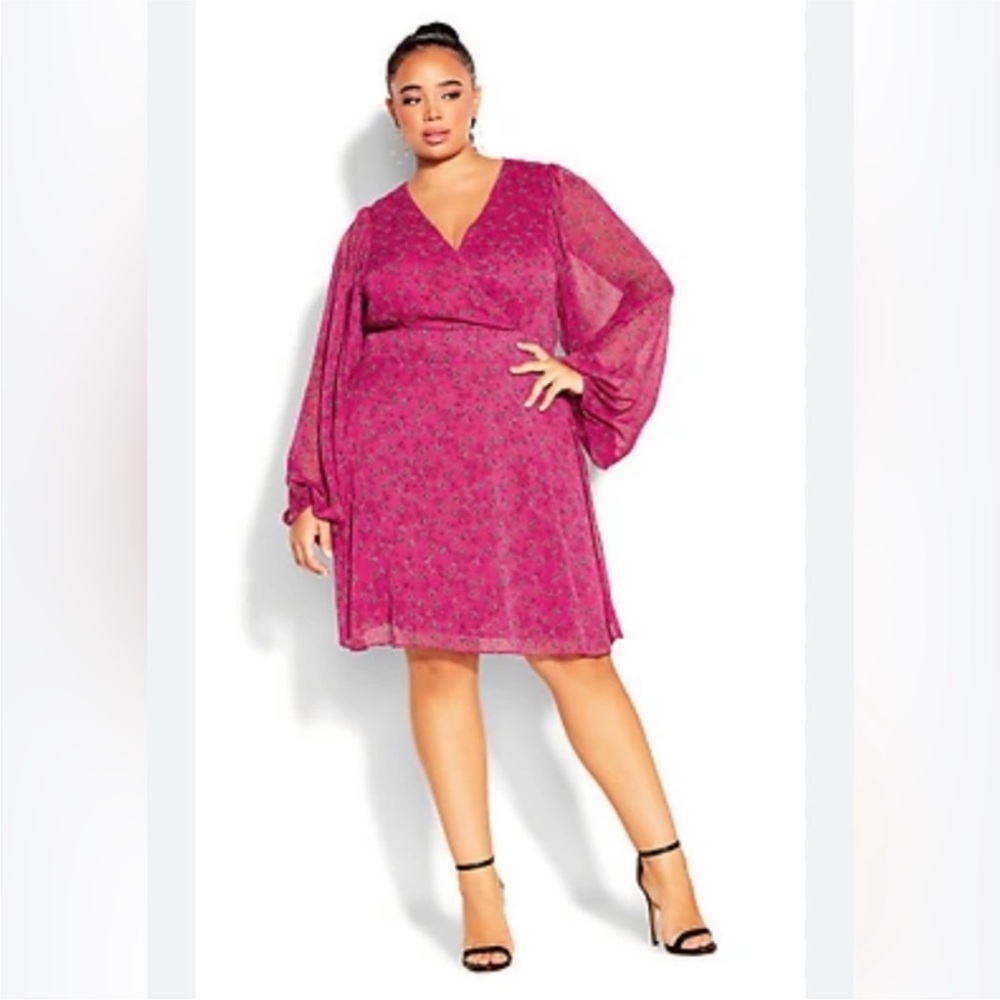 City Chic Jenna Dress in Sangria Rain Ditsy SZ XL/US 22 NWT